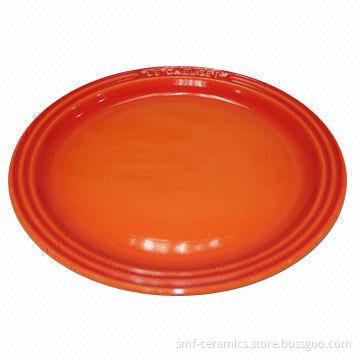Stoneware plate with embossed circle line, ceramic plate w/fully glazed, lead free & cadmium free